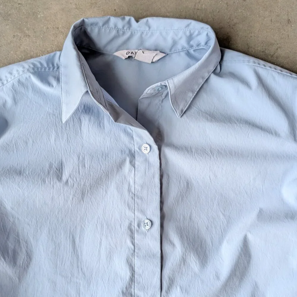 Athleta Oversized Performance Poplin Shirt in Heron Blue size XS - Picture 3 of 8